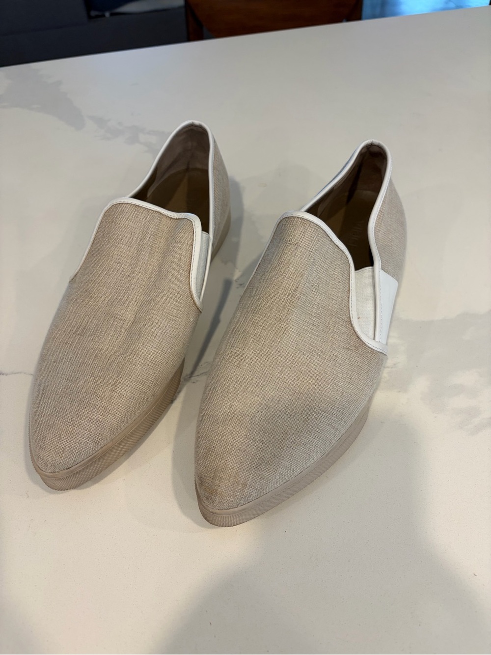 Vince Women's Phalen Beige Slip-On Loafers with White Trim